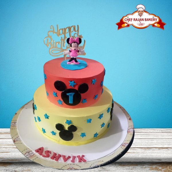 Double layer pink Mickey mouse theam cake 2 kg 