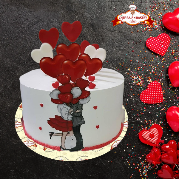Valentine day couple heart balloon photo cake 1 kg 