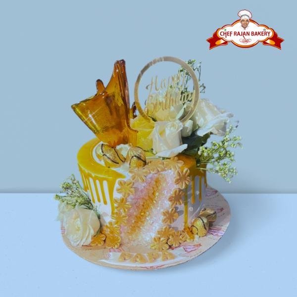 Golden dropping trending flower geode cake 1 kg 500 gm