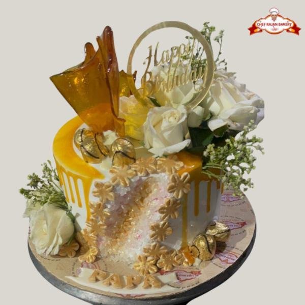 Golden dropping trending flower geode cake 1 kg 500 gm