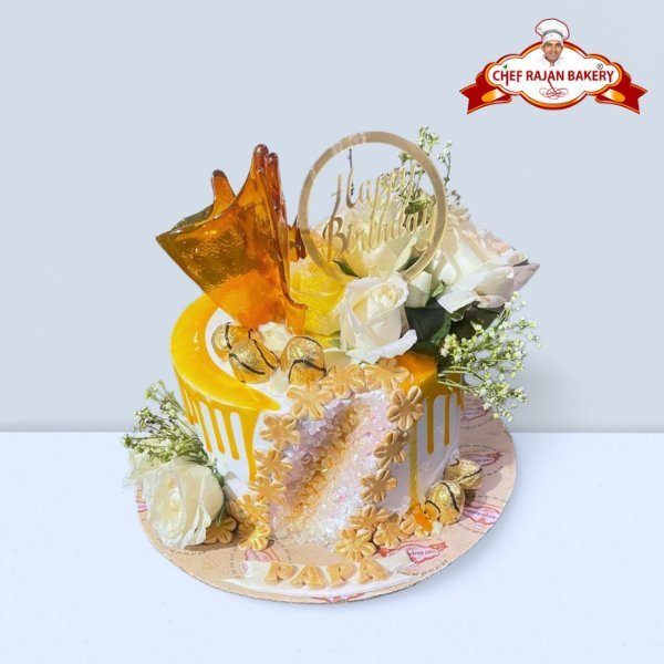 Golden dropping trending flower geode cake 1 kg 500 gm