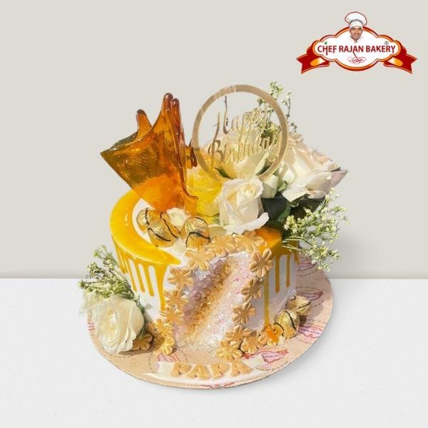 Golden dropping trending flower geode cake 1 kg 500 gm