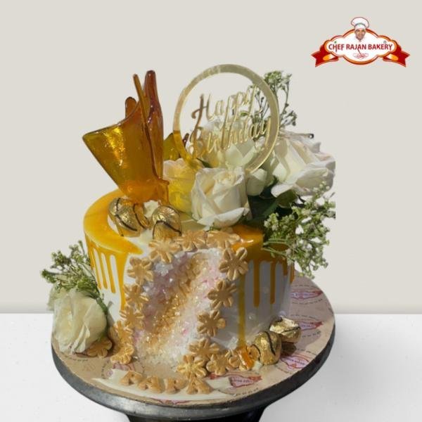 Golden dropping trending flower geode cake 1 kg 500 gm