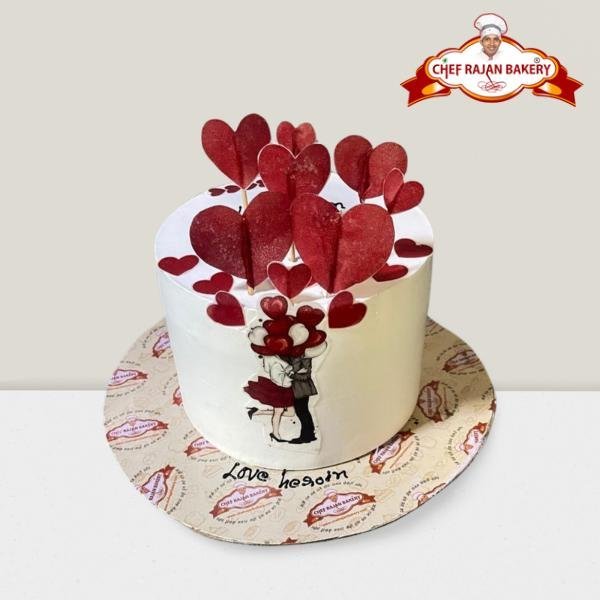 Valentine day couple heart balloon photo cake 1 kg 
