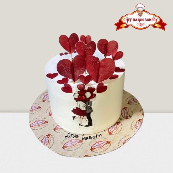 Valentine day couple heart balloon photo cake 1 kg 