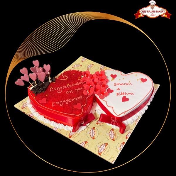 Top cake design double heart shape engagement cake 3 kg 