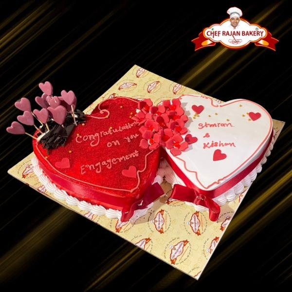 Top cake design double heart shape engagement cake 3 kg 