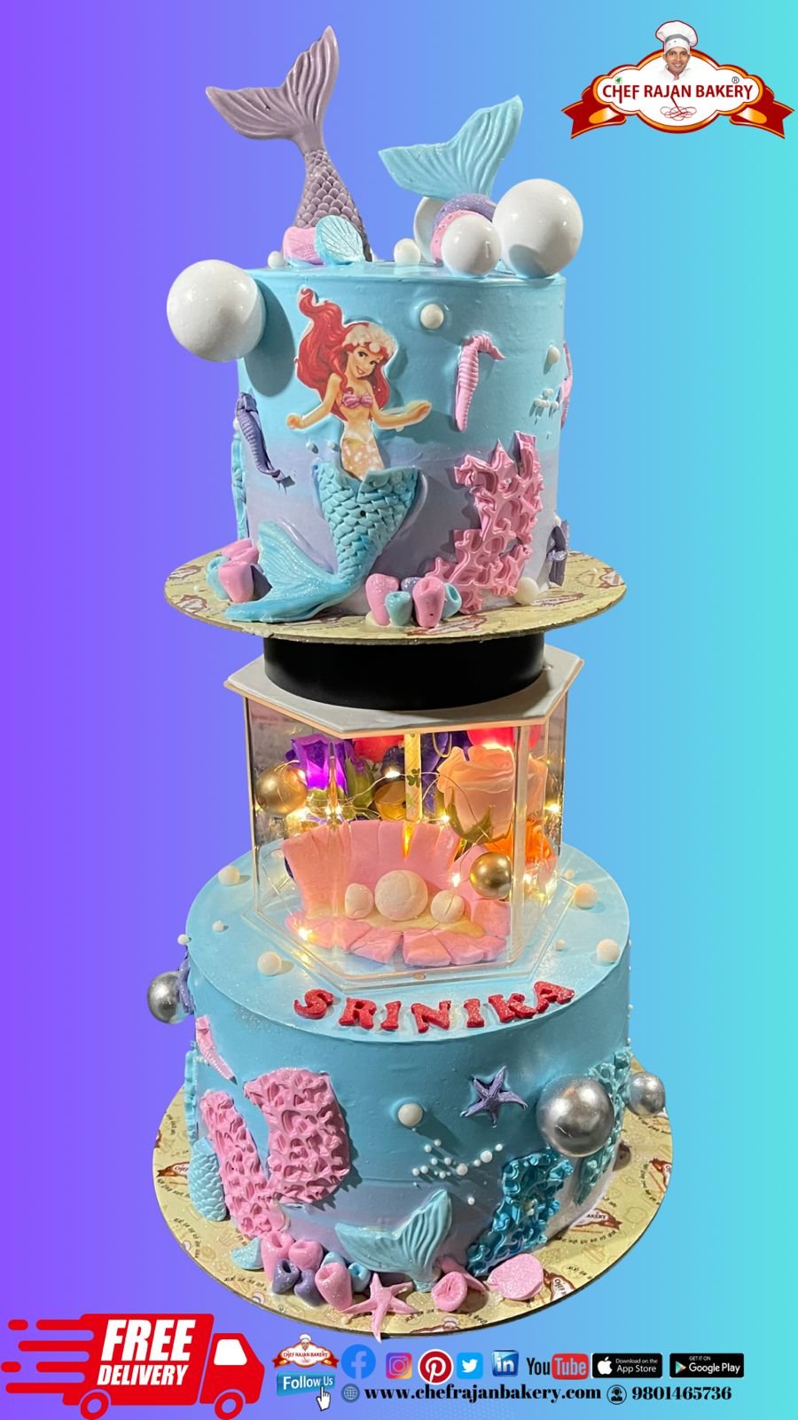 Two Tier Mermaid Theme LED Cake 5 kg  